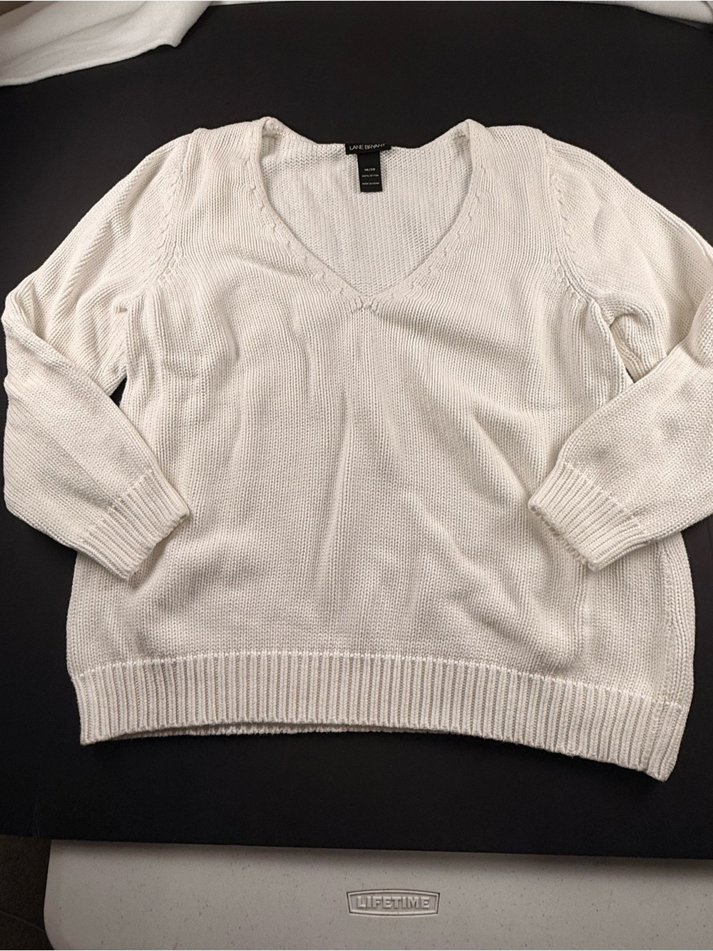 Lane Bryant Ivory V-Neck Knit Sweater - Women's 354
